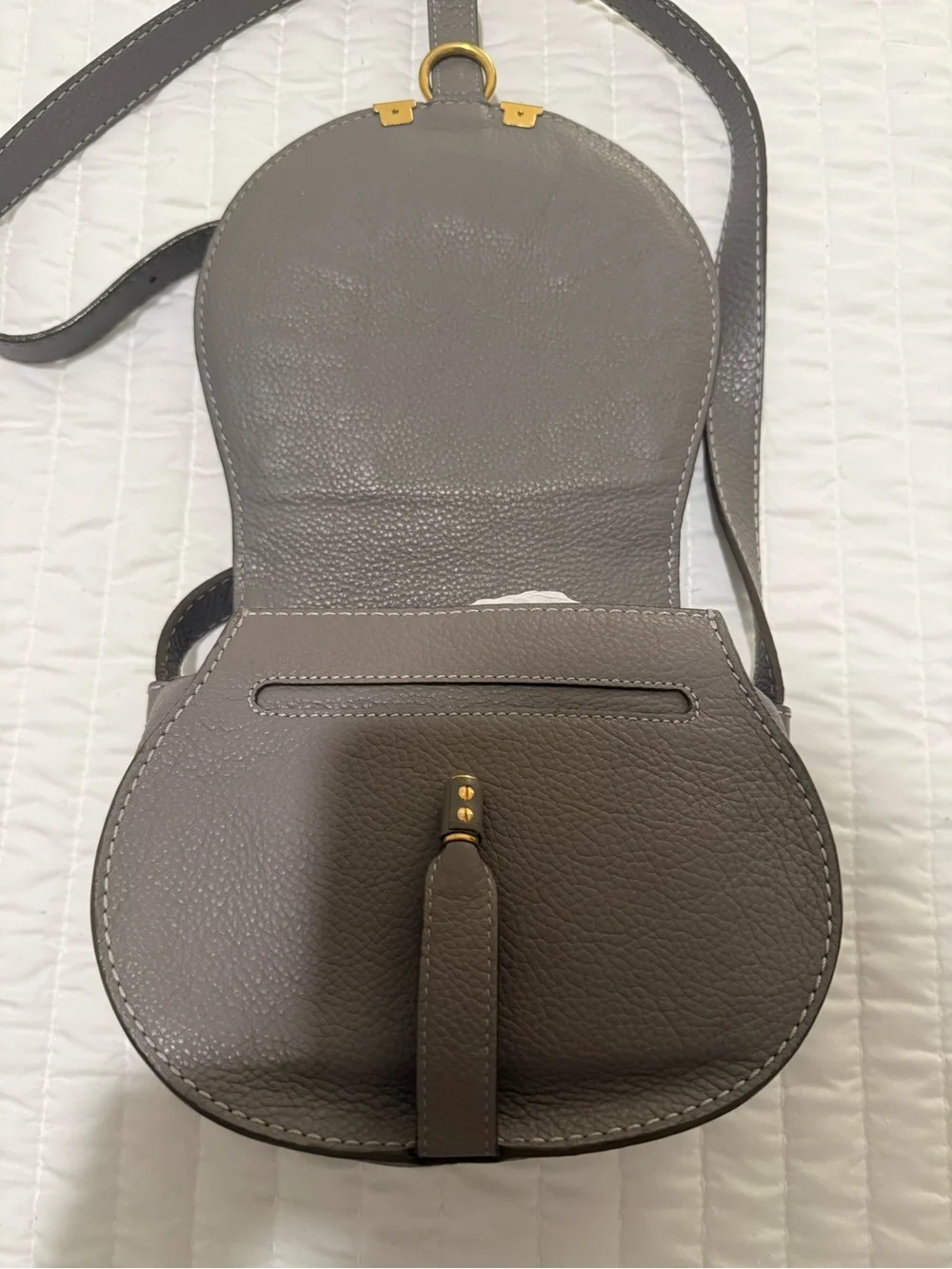 Chloe Grey Pebbled Leather Saddle Crossbody with Gold Hardware